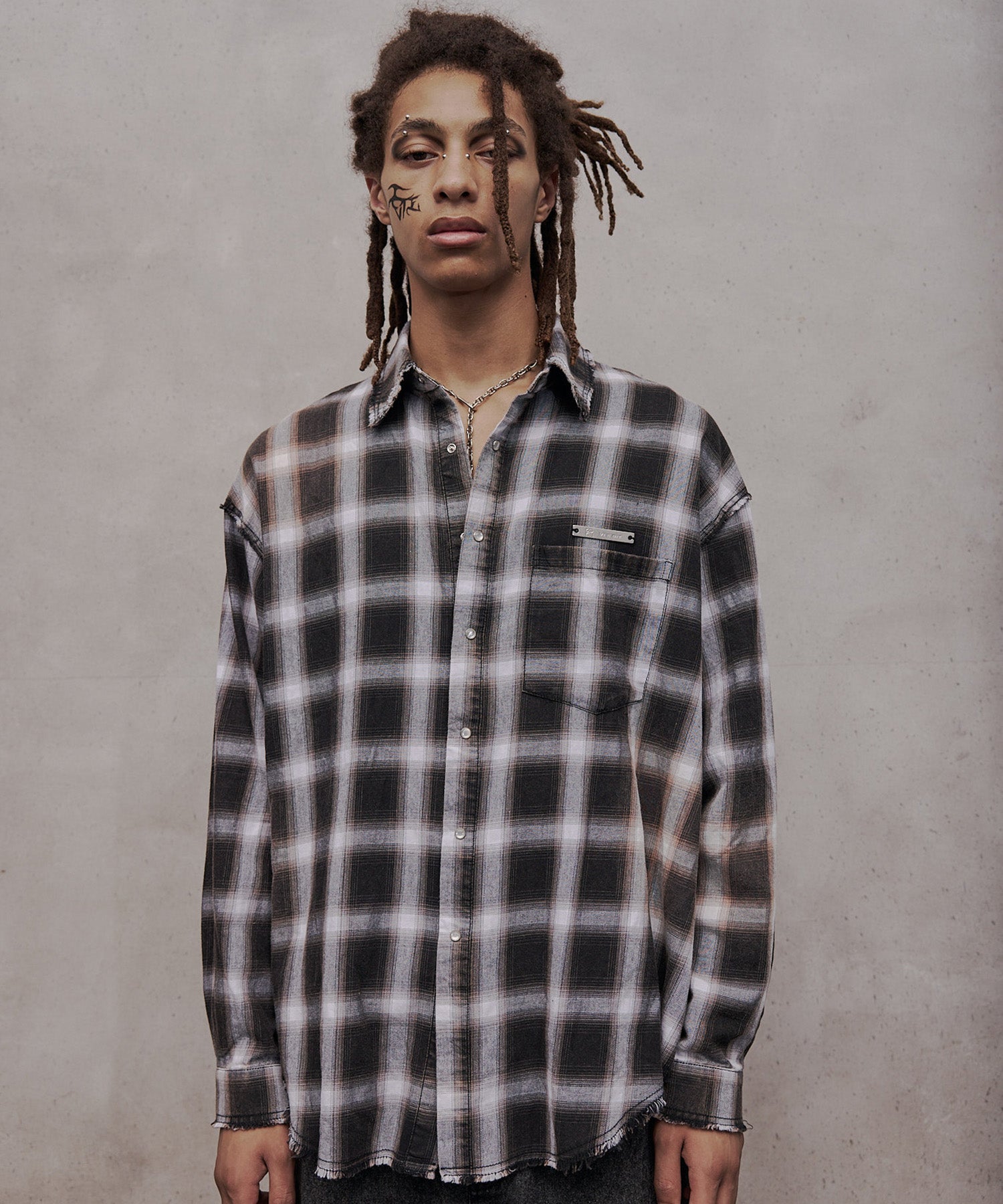 长袖格纹衬衫(炭棕色)