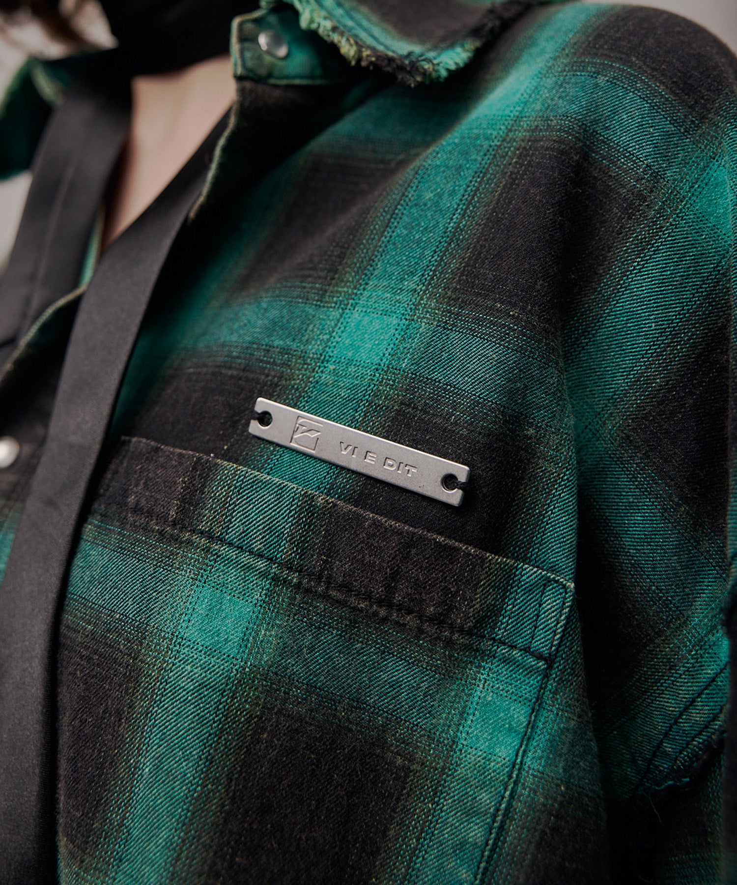 长袖格纹衬衫(绿松石色)