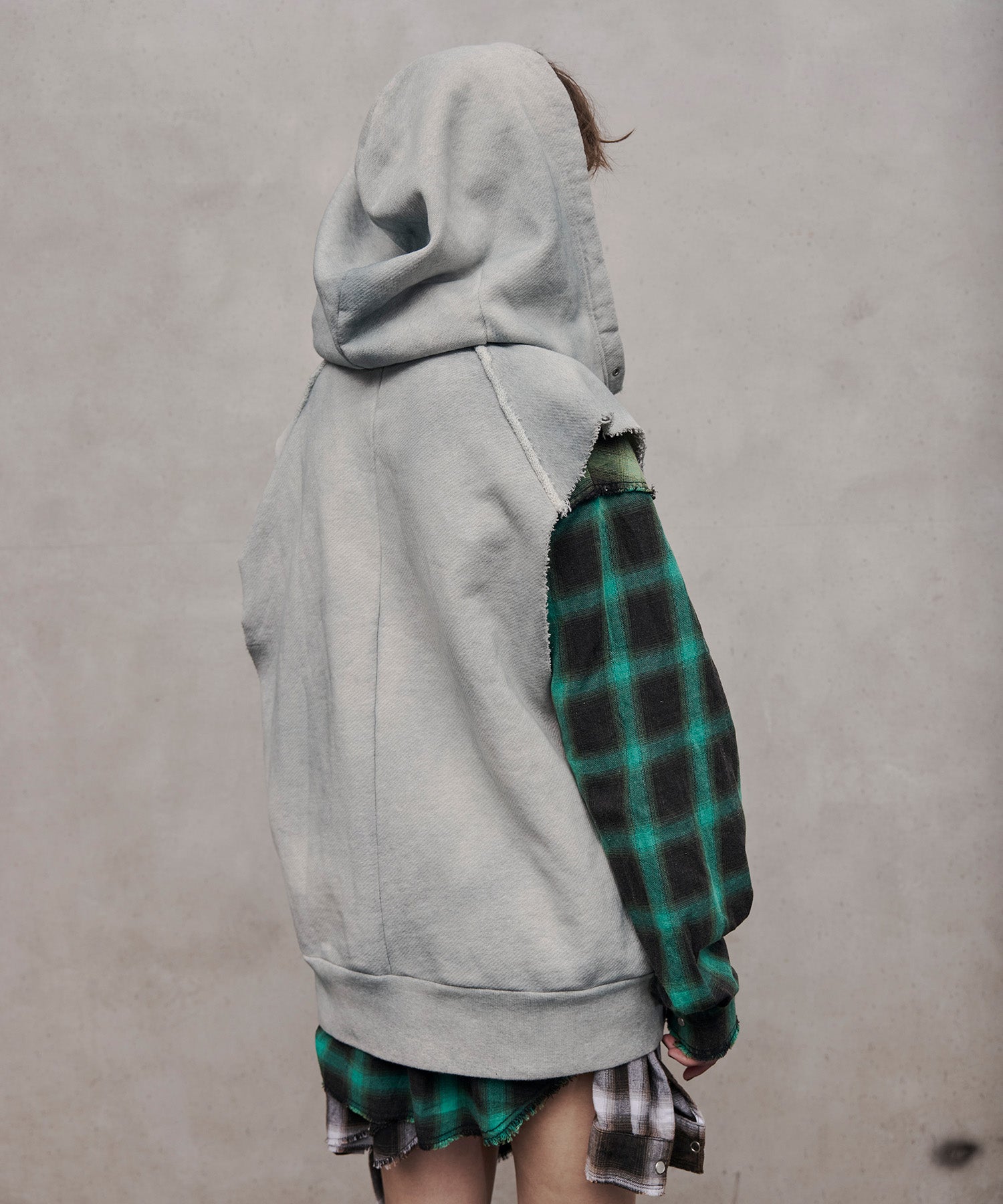 水洗重磅背心连帽衫(浅灰色)