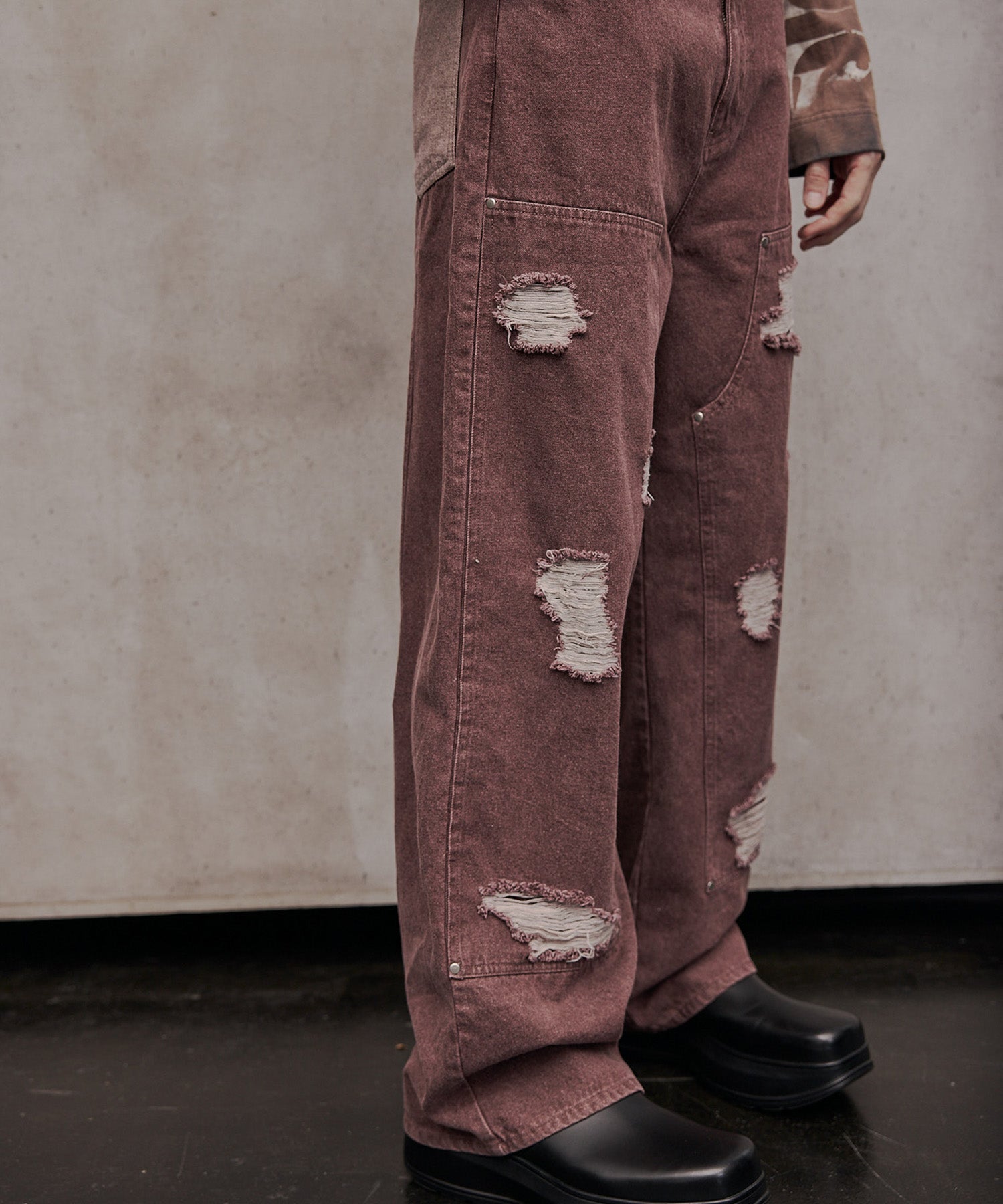 双及膝宽牛仔裤(粉色)