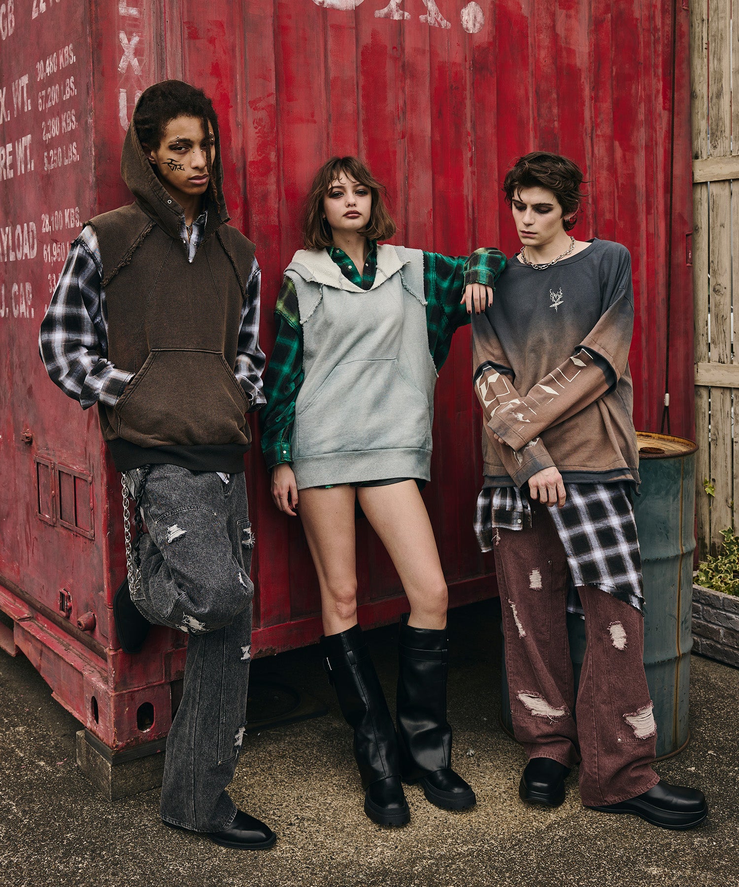 双及膝宽牛仔裤(粉色)