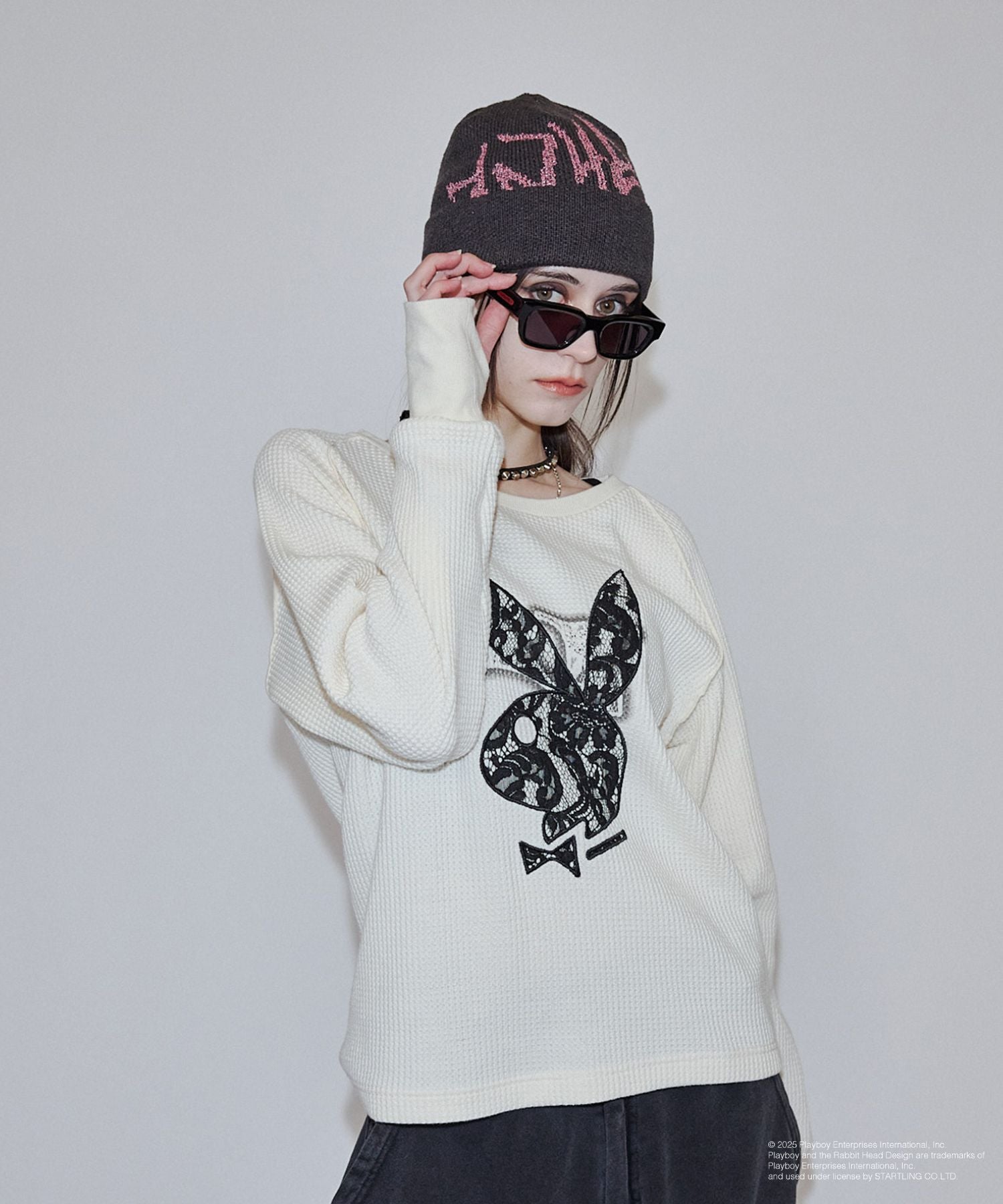 PLAYBOY L/S Crew Neck Tee (White)