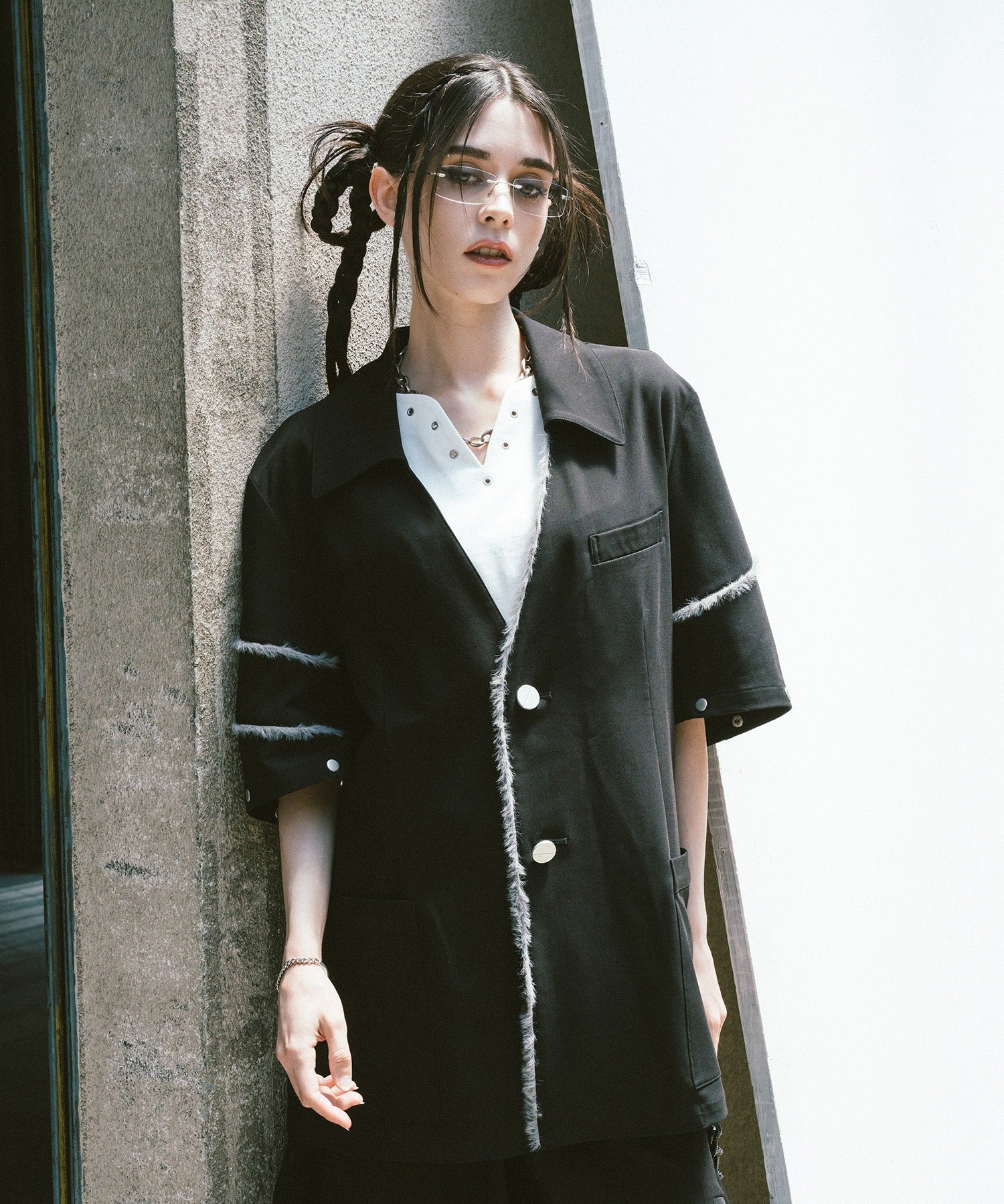 Fur-Mix 2way 开领夹克(黑色)