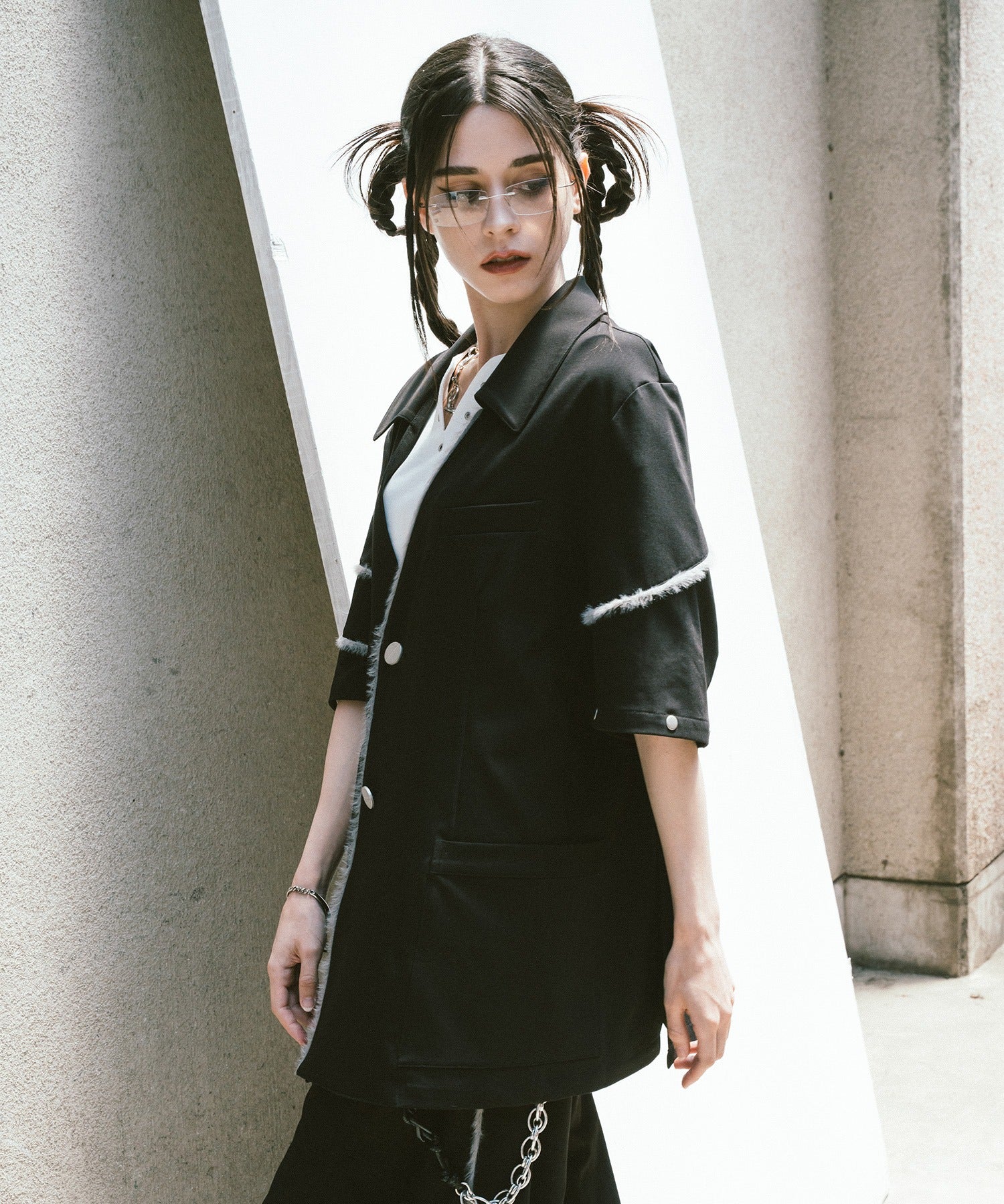 Fur-Mix 2way 开领夹克(黑色)