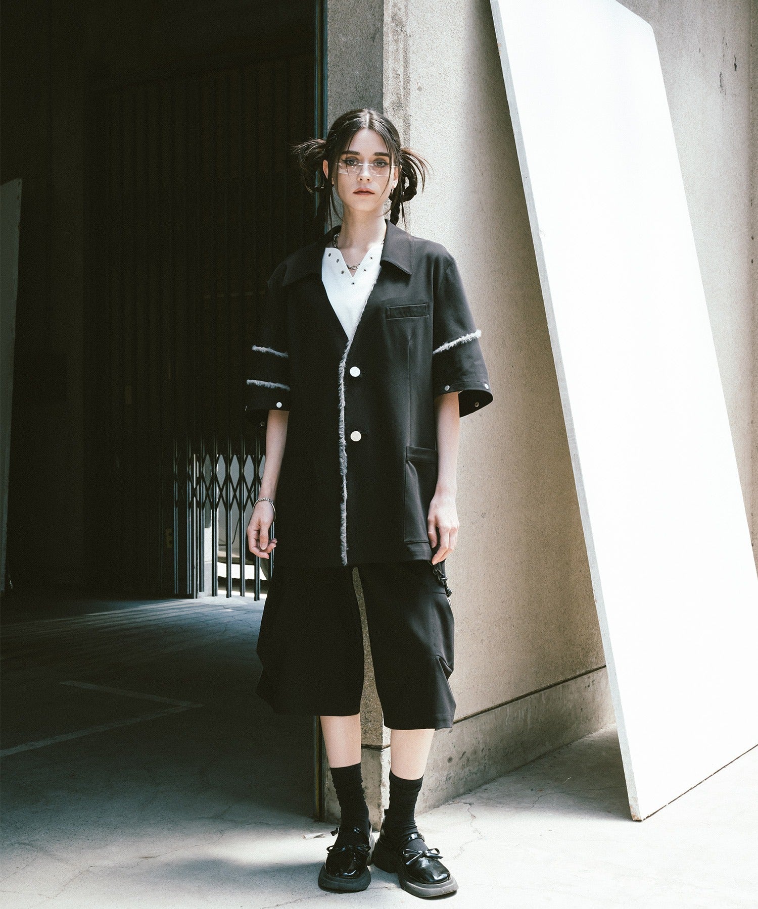 Fur-Mix 2way 开领夹克(黑色)