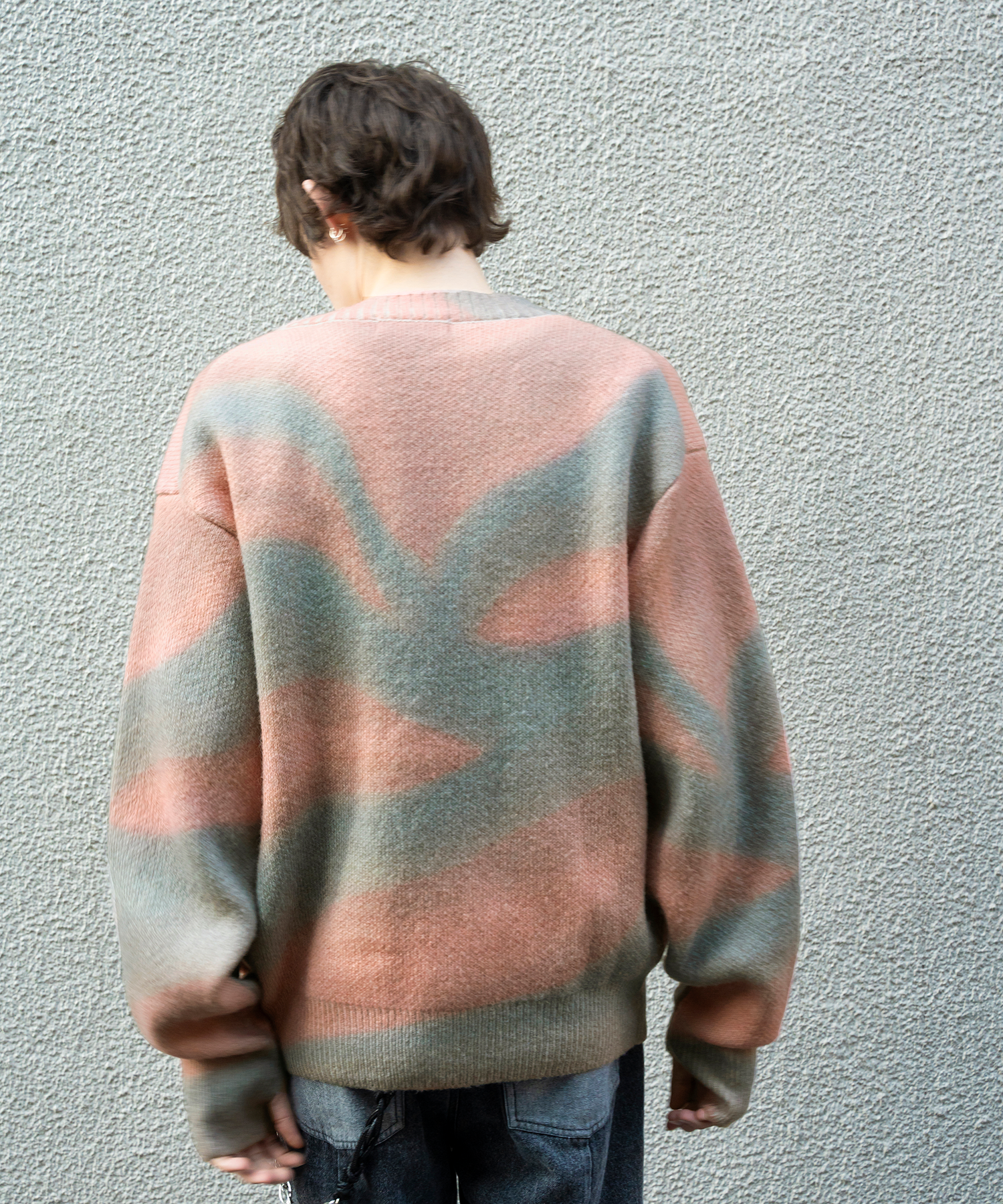 Wool gradient print cardigan (Red)