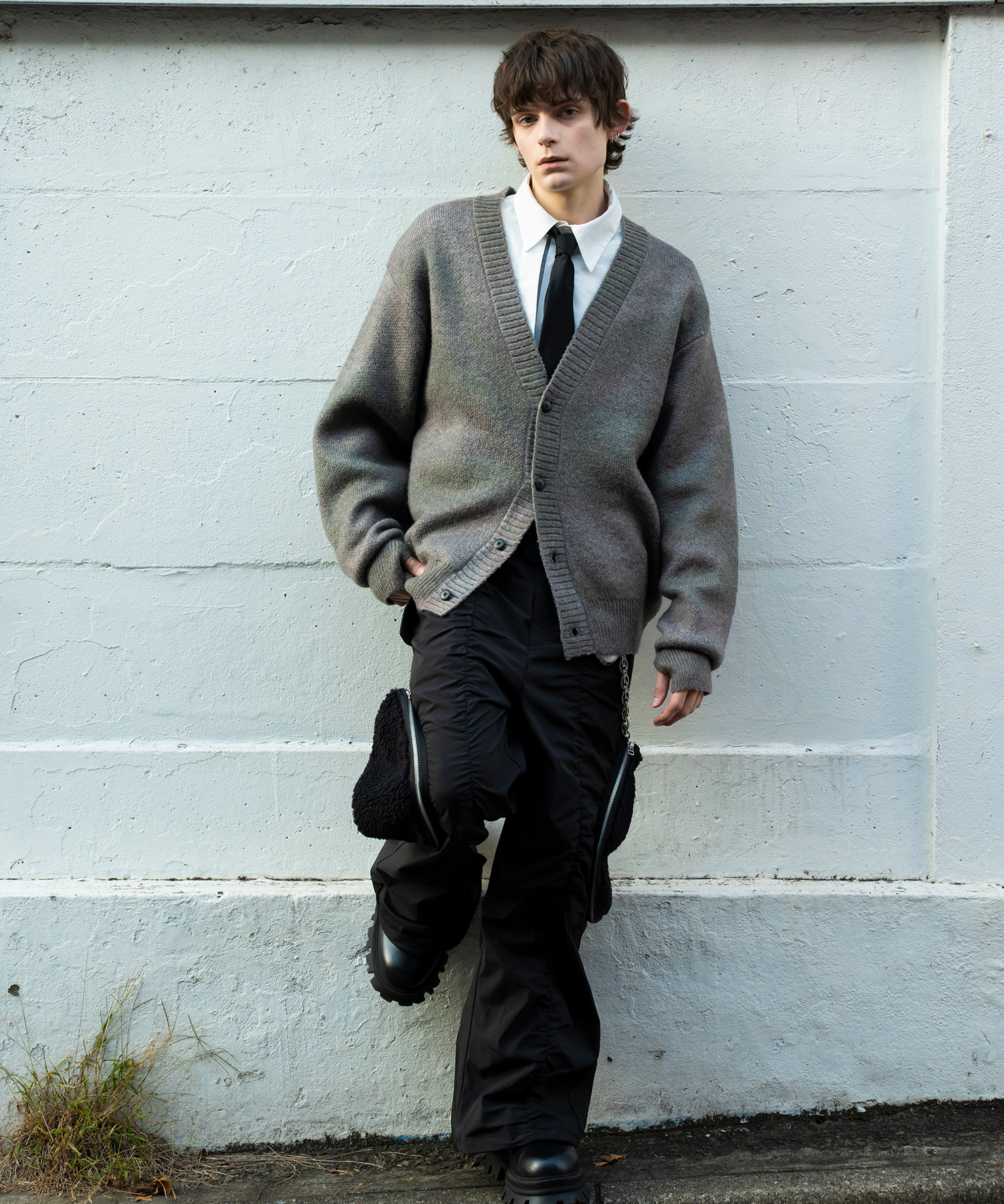 Wool gradient print cardigan(Black)