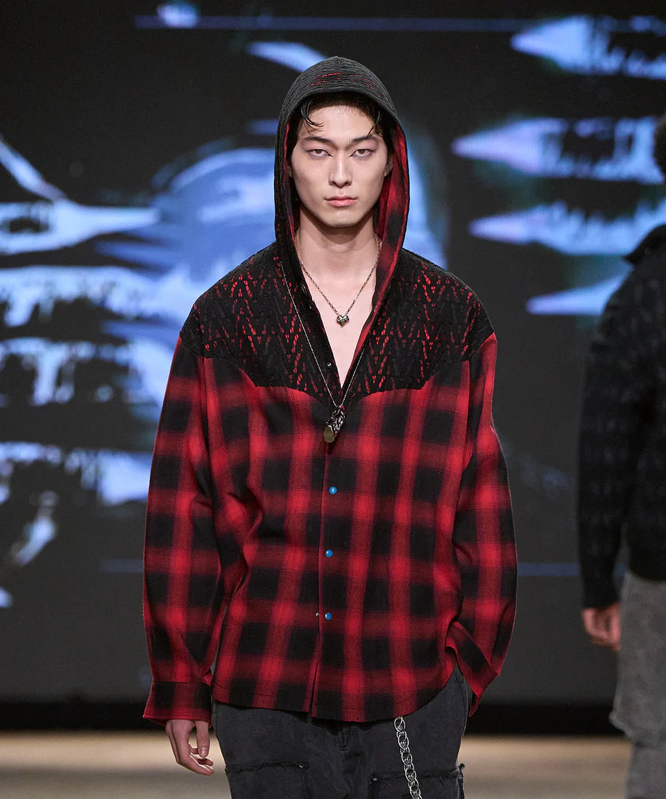 Lace shirts hoodie (Red)