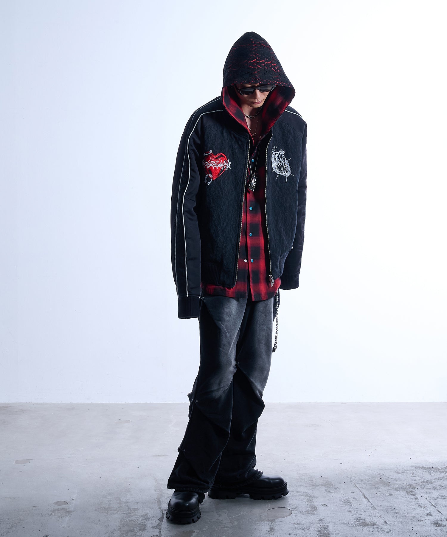 Lace shirts hoodie (Red)