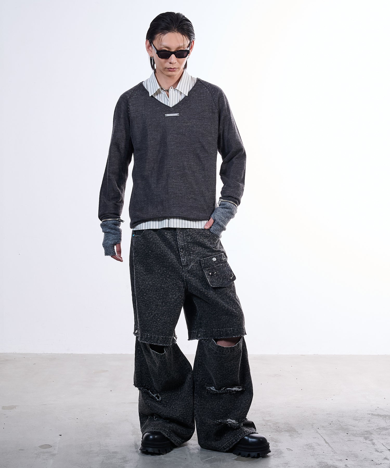 Urban Grunge 2way Leopard Denim (Gray)