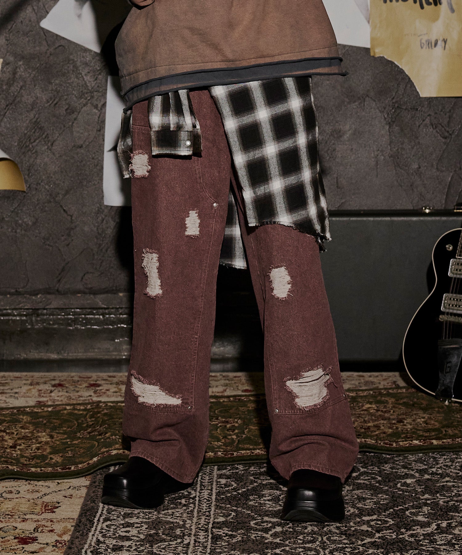 双及膝宽牛仔裤(粉色)