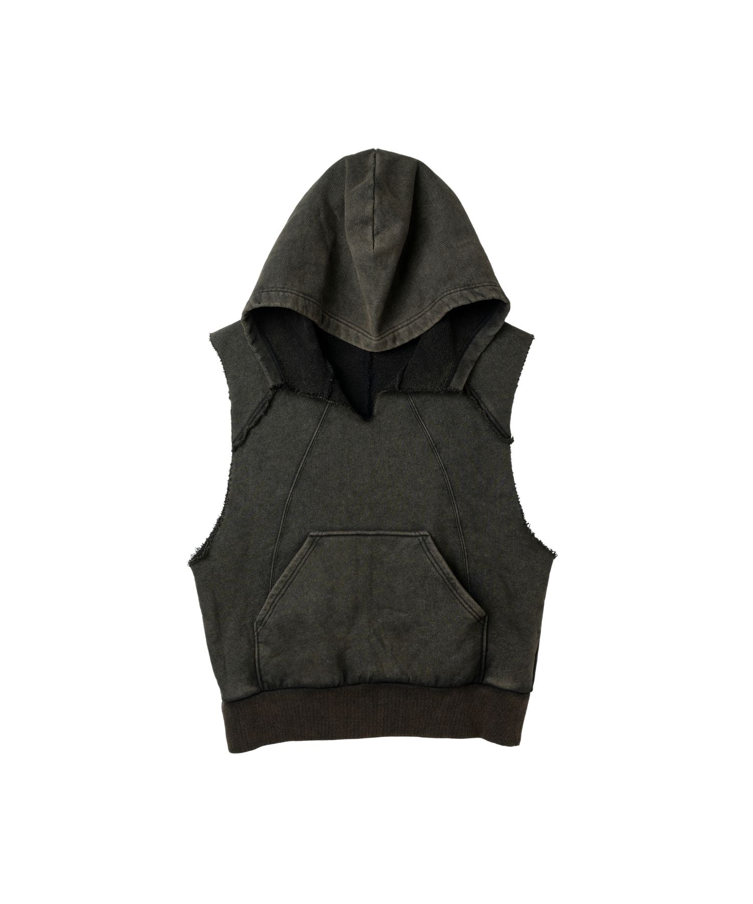 Washed Heavy Weight Vest Hoodie (Black) 