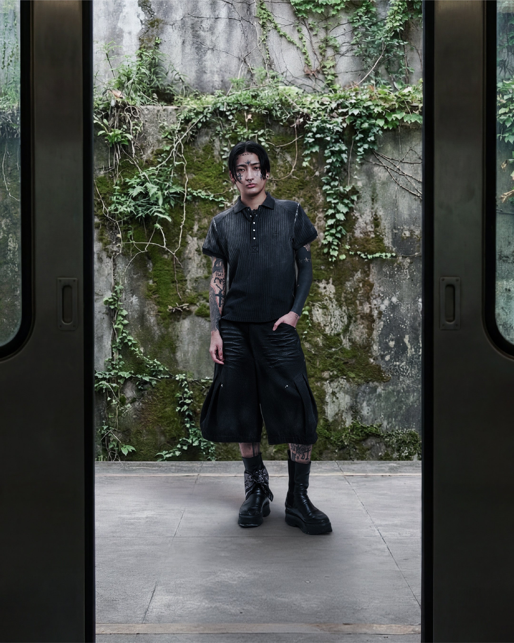 Distorted Rib Polo Shirts(Black)