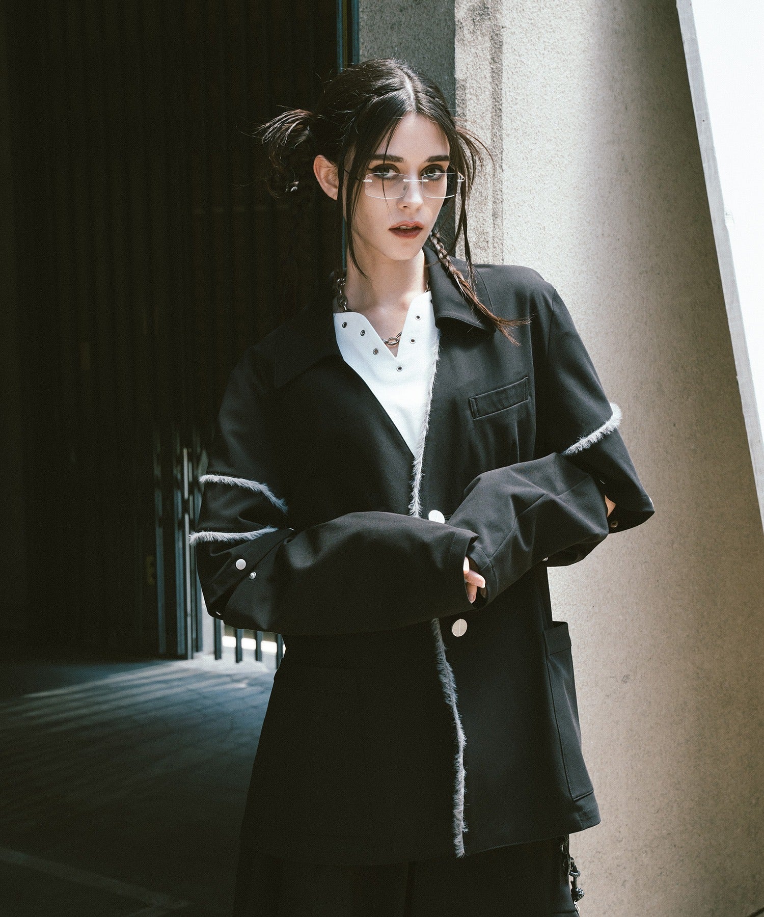 Fur-Mix 2way 开领夹克(黑色)