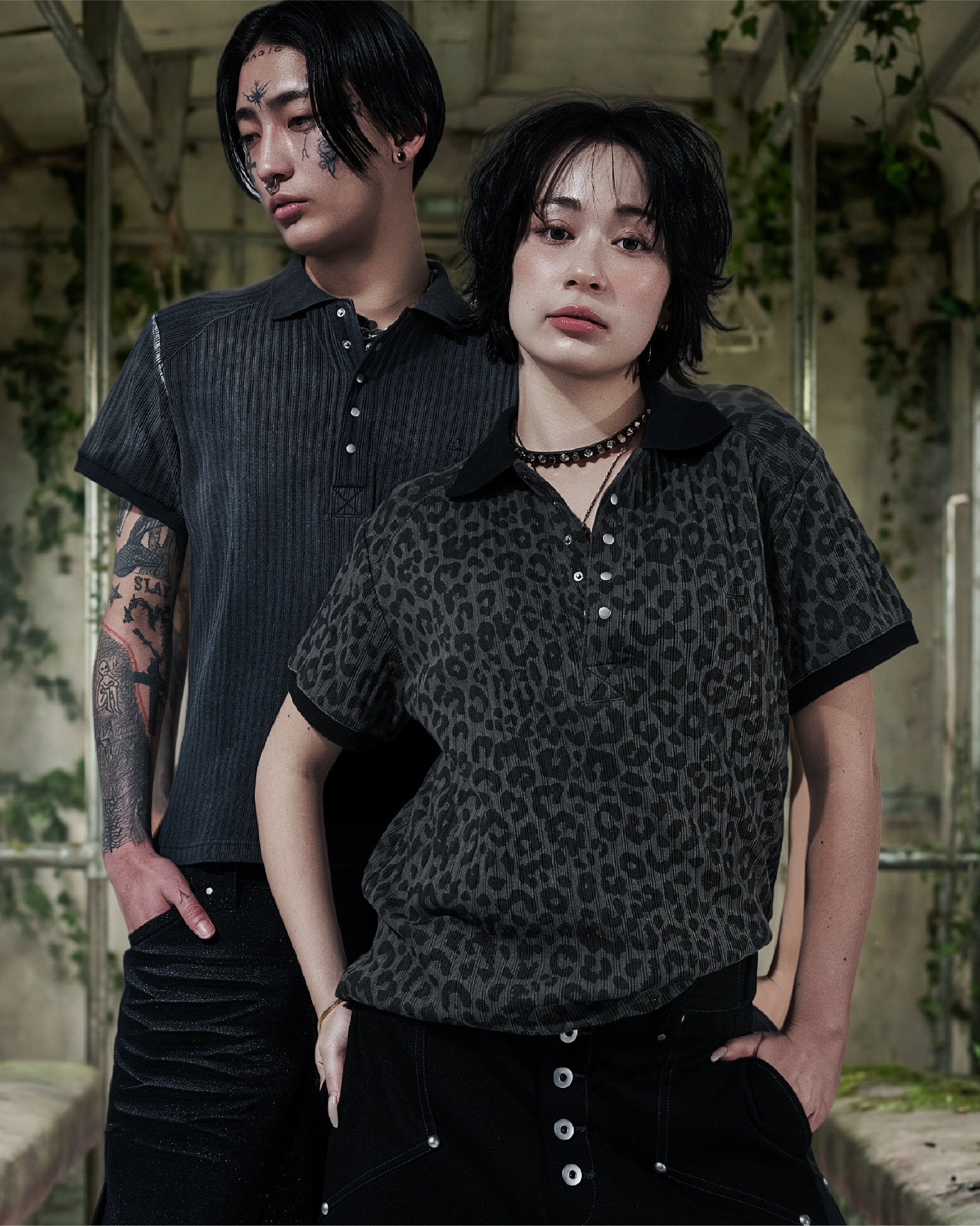 Distorted Rib Polo Shirts(Leopard)