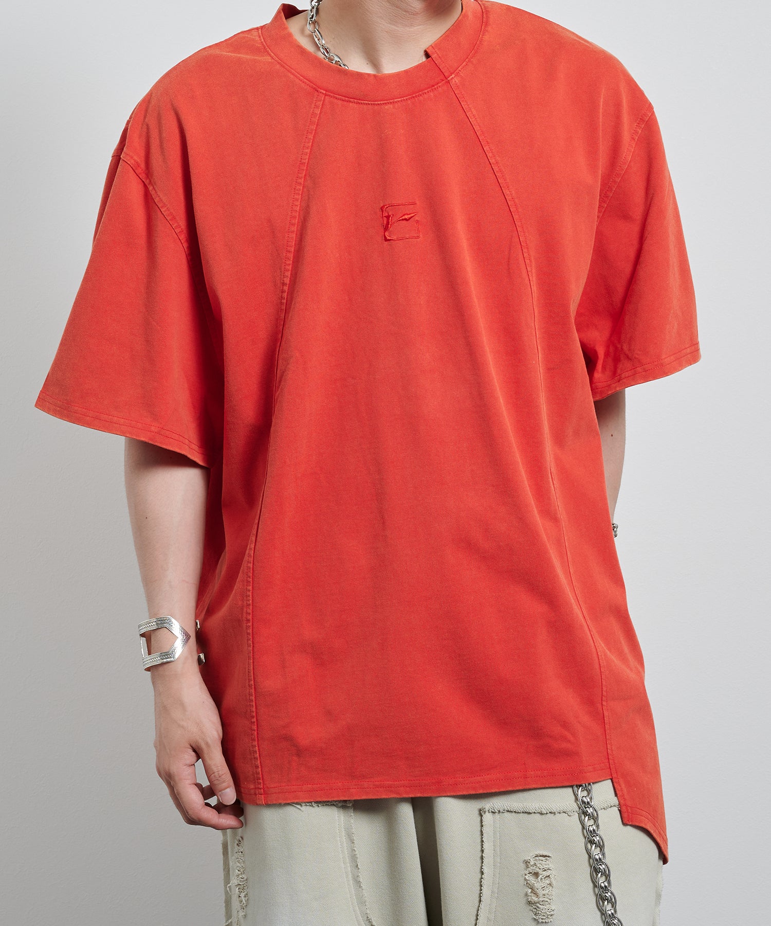 Dusty wash asymmetrical T-shirt (Red)