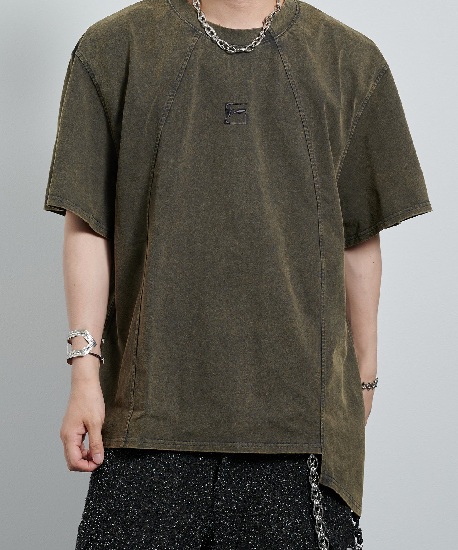 Dusty wash asymmetrical T-shirt (Gray)