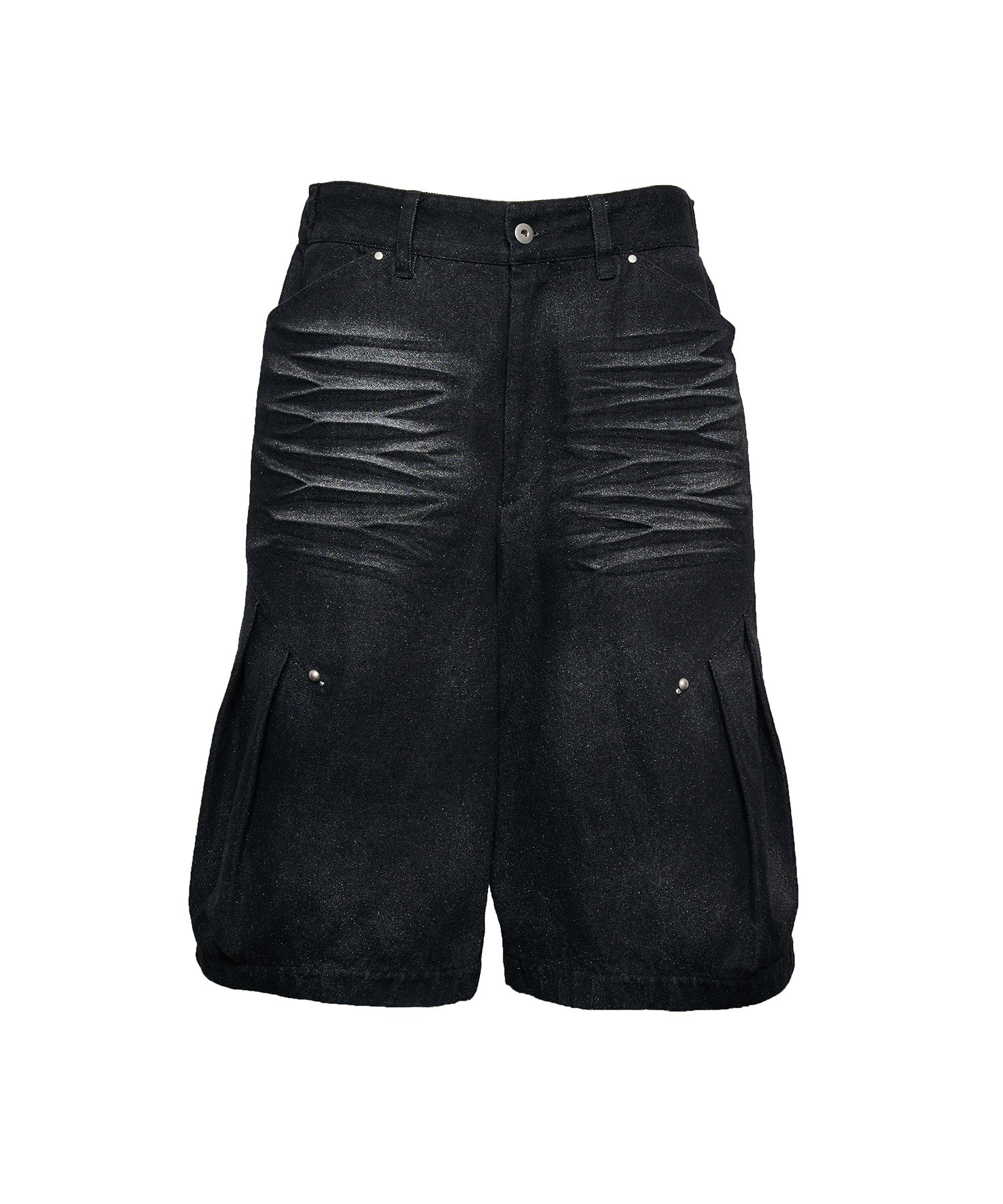 Crushed Bleach Denim Pants(Black)