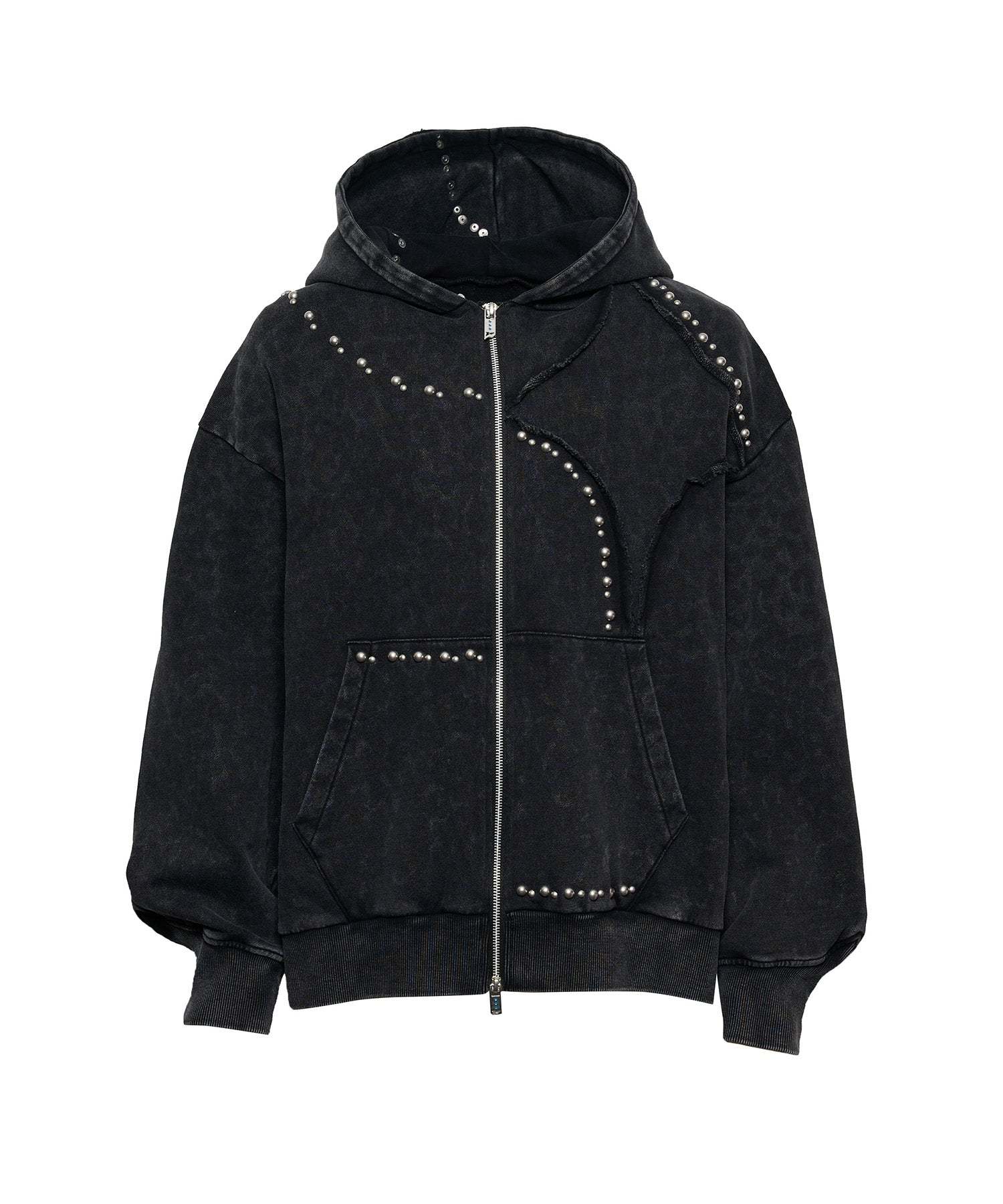 Stud Bleach Leopard Zip Hoodie (Black)