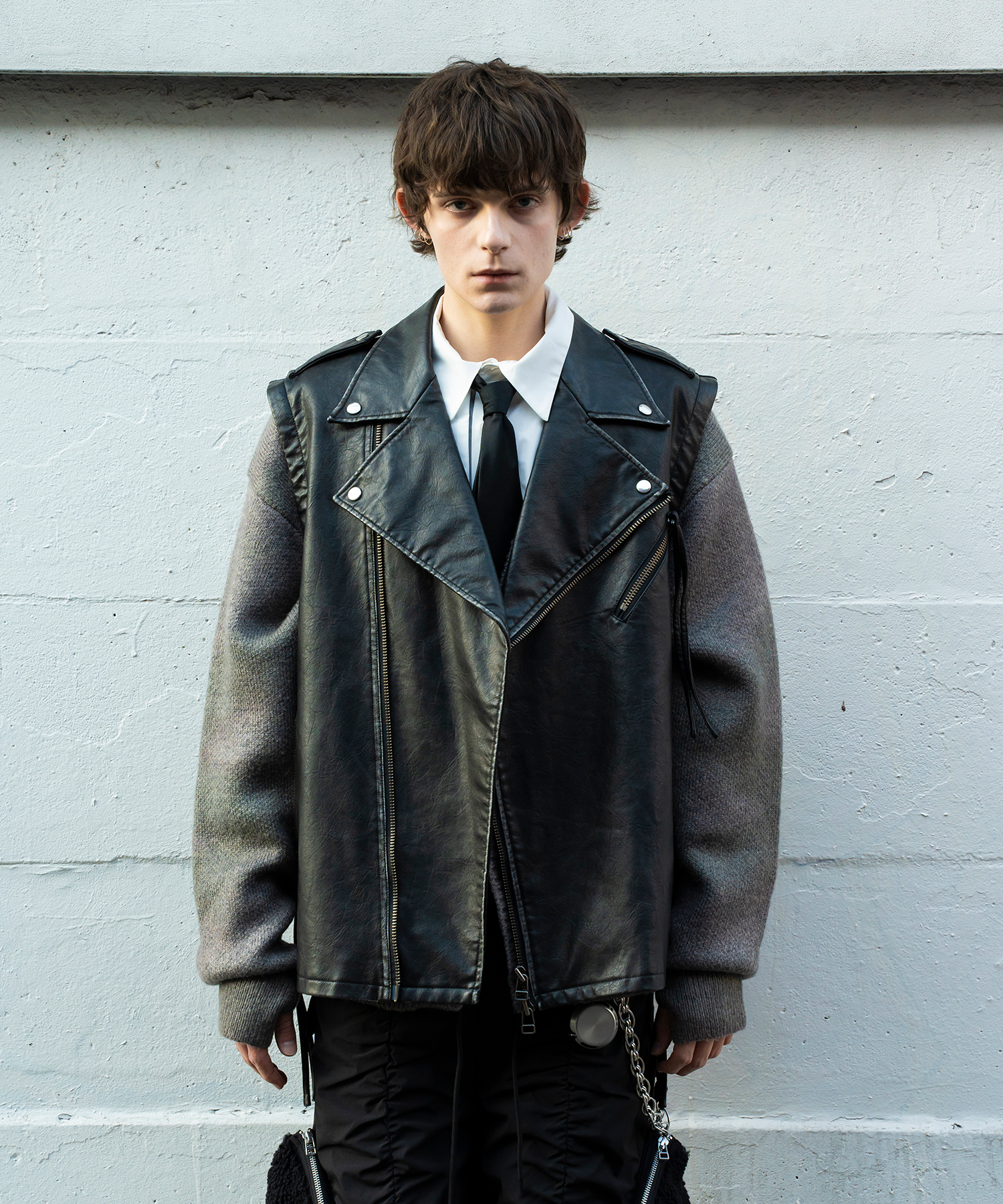 〈VI E DIT/ビエディット〉2-way ライダースジャケット Hand-bleached 2-way riders jacket – VI E DIT