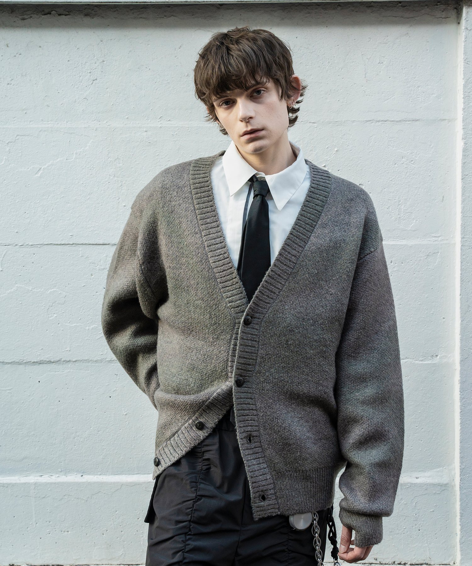 Wool gradient print cardigan(Black)