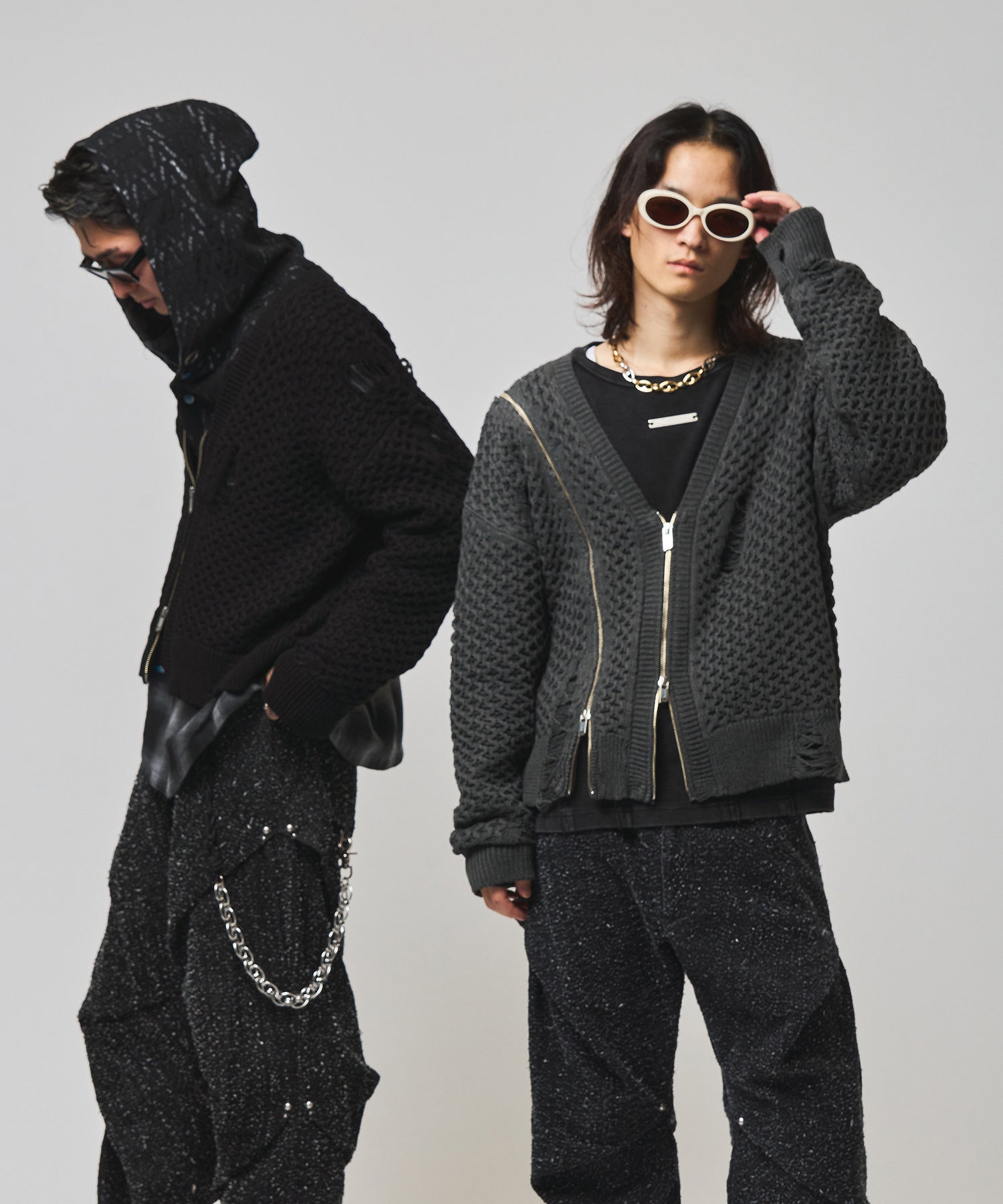 Line Zip Damage Cardigan(Black)