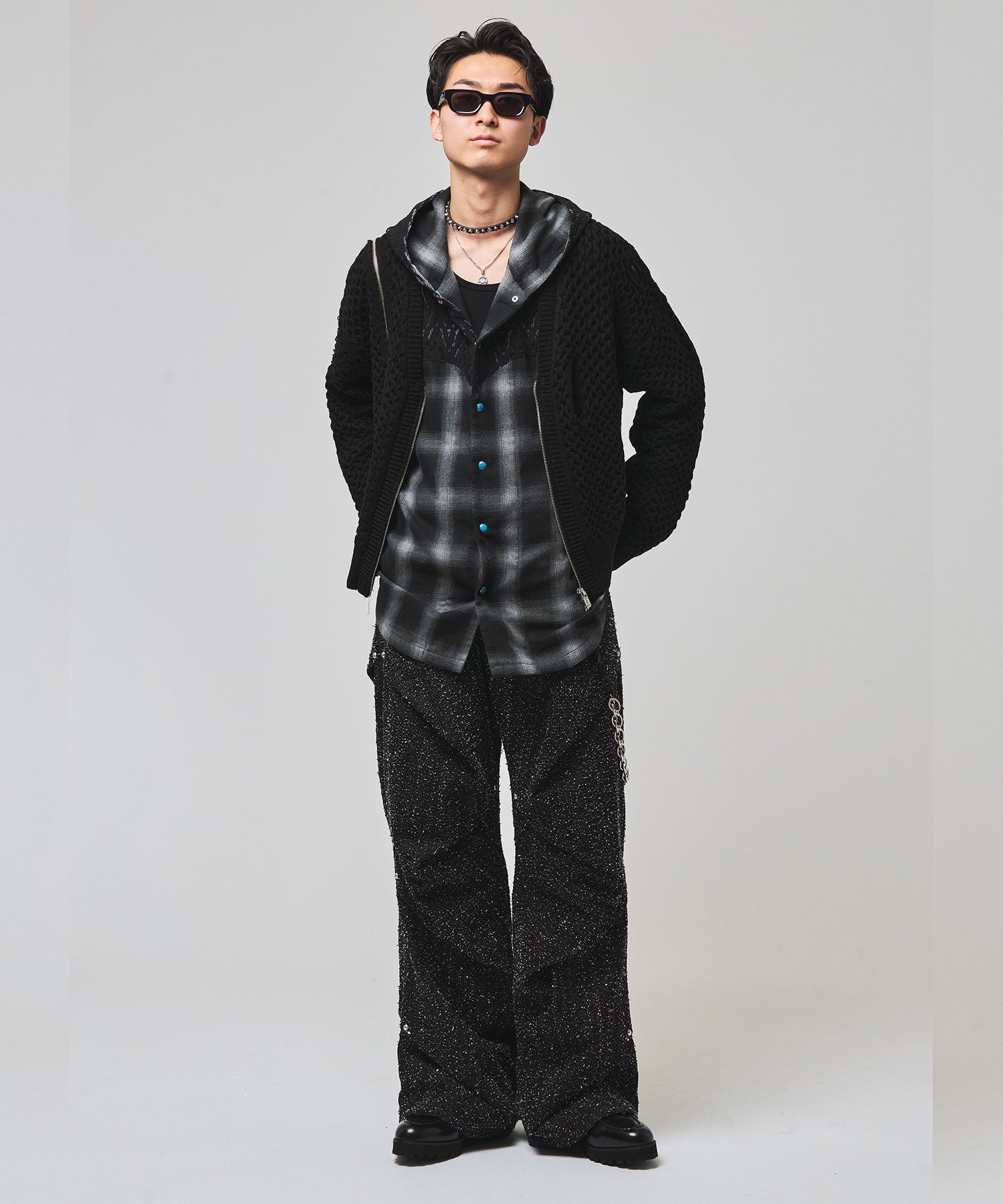 Line Zip Damage Cardigan(Black)