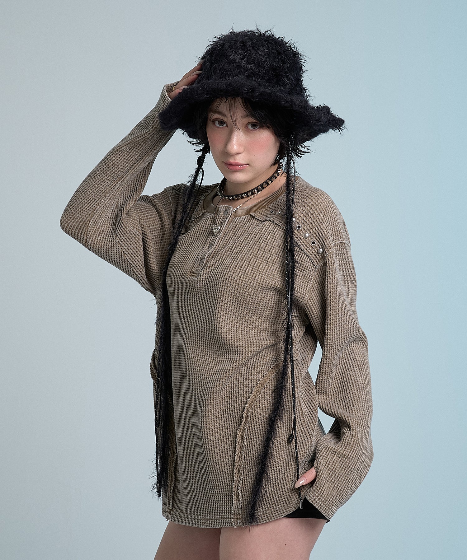 Thermal Multi-Stud Henry Neck(Beige)