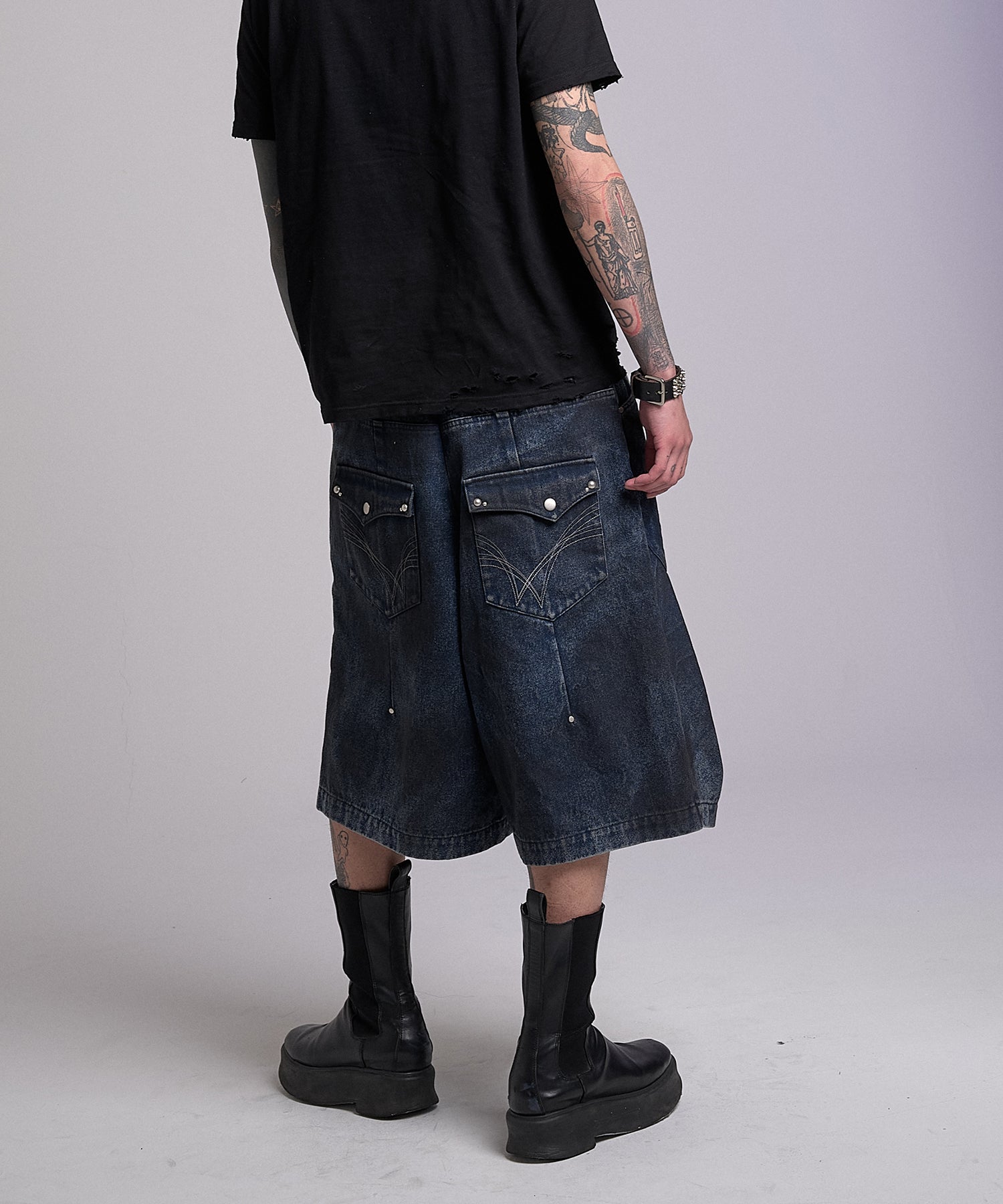 Crushed Bleach Denim Pants(Indigo)