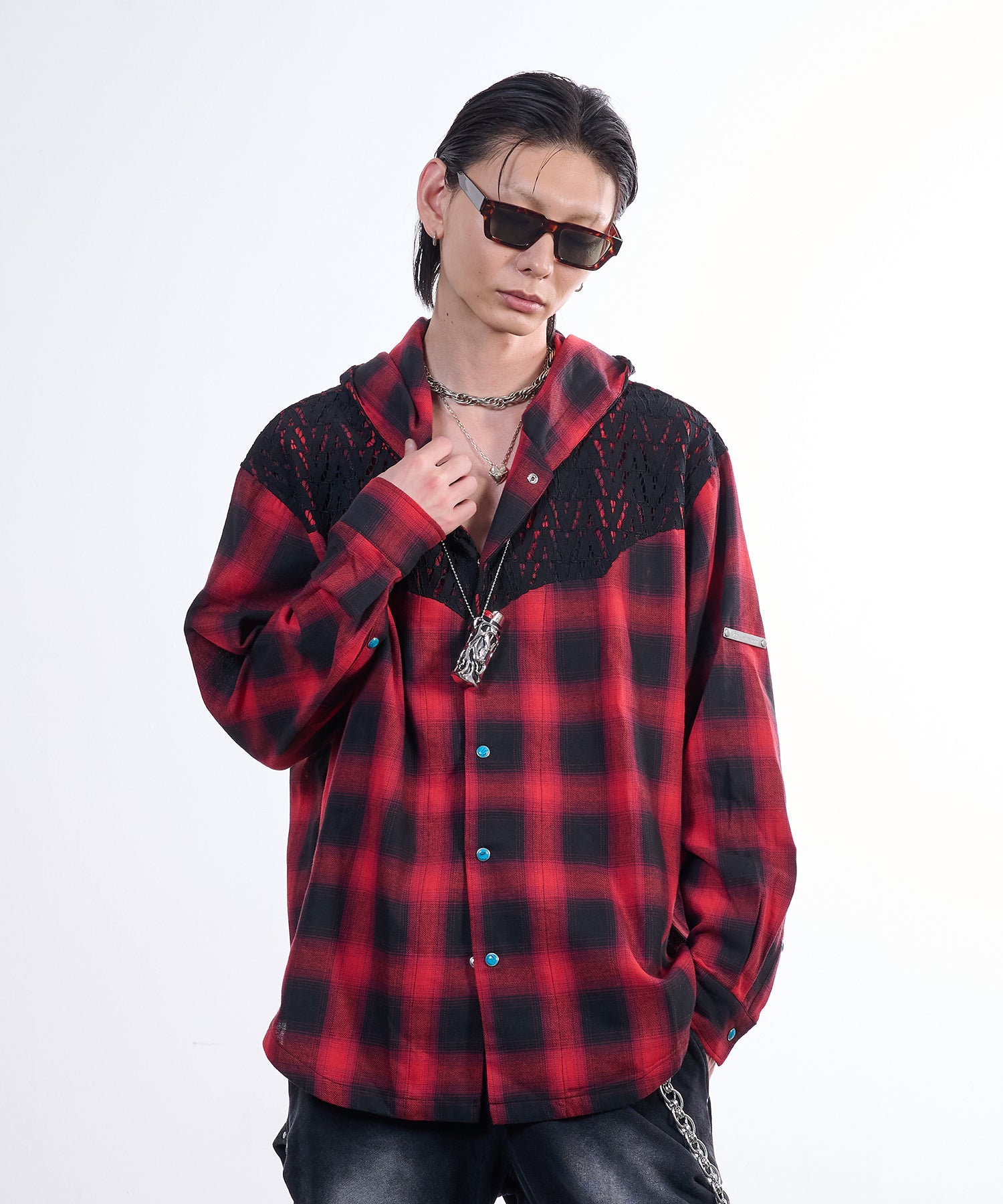 Lace shirts hoodie （Red）