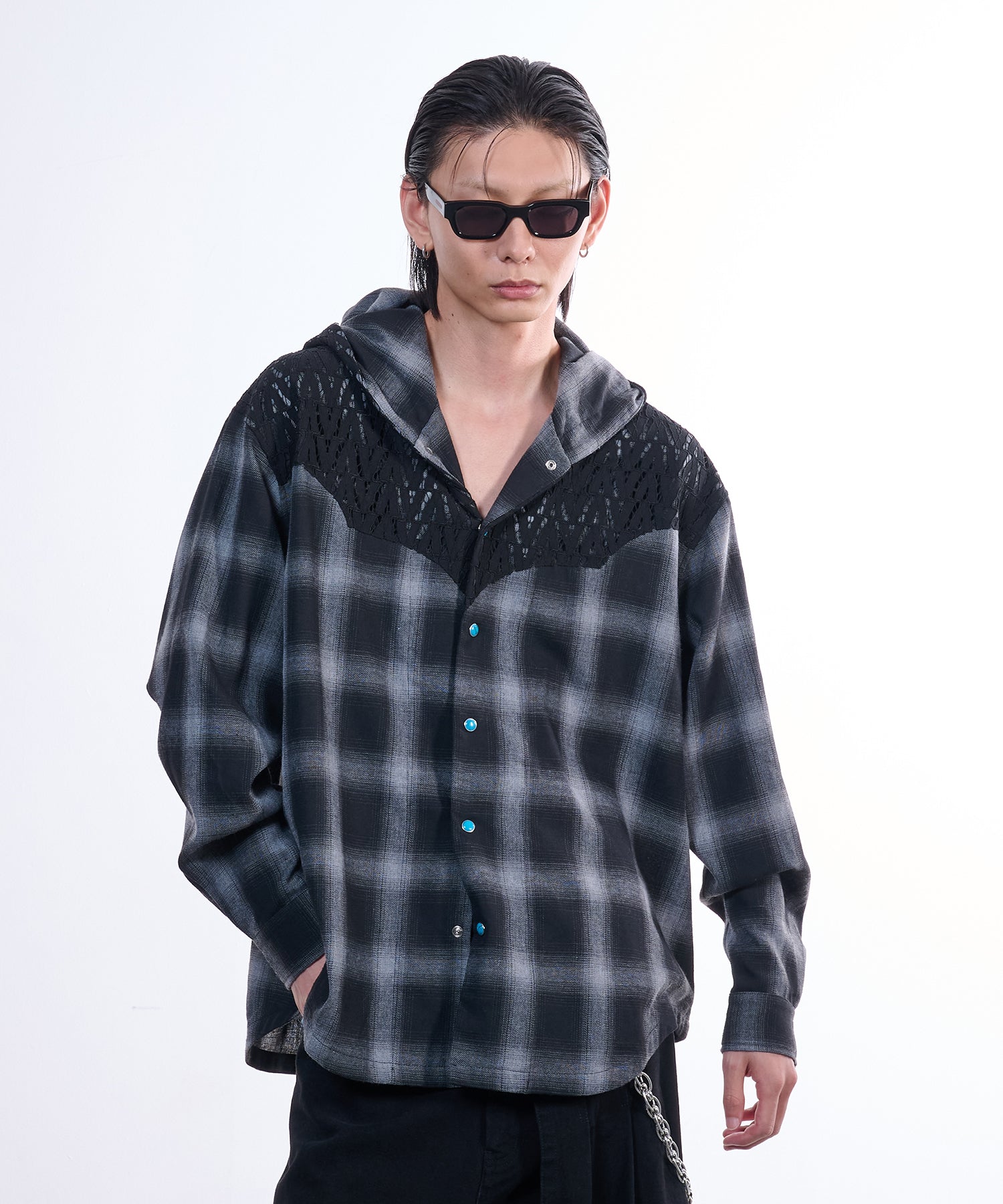 Lace shirts hoodie （Black）
