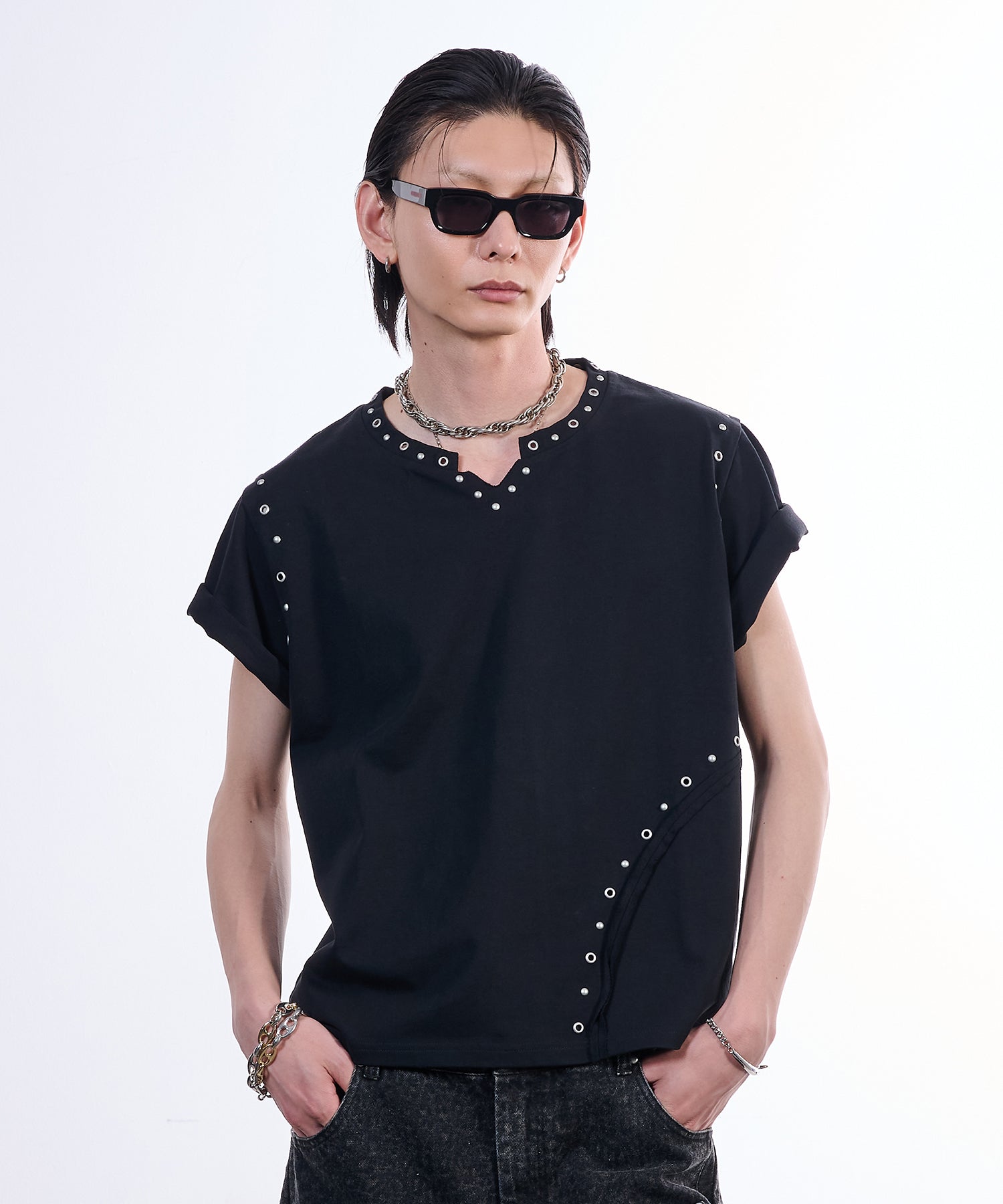 Stud Short-sleeve T-shirt（Black）
